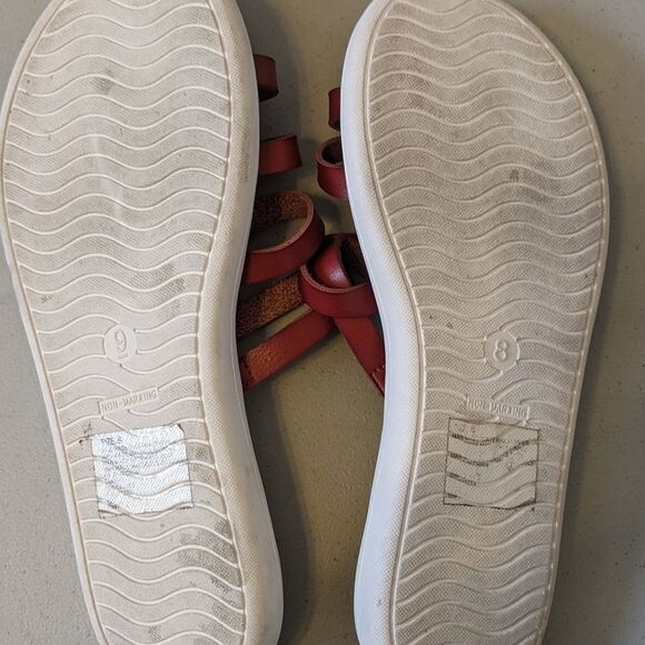 Shade & Shore flat strappy sandals warm brown upper, white sole, size 9 - Picture 4 of 6